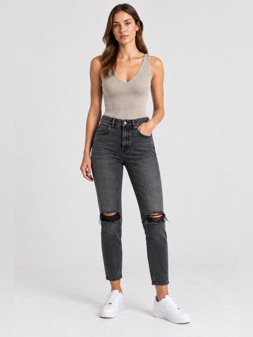 BLANK NYC High-Rise Washed Black Distressed Straight Jeans - Women